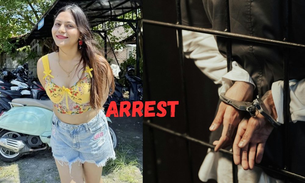 Travel vlogger Jyoti Malhotra and police officer with handcuffs