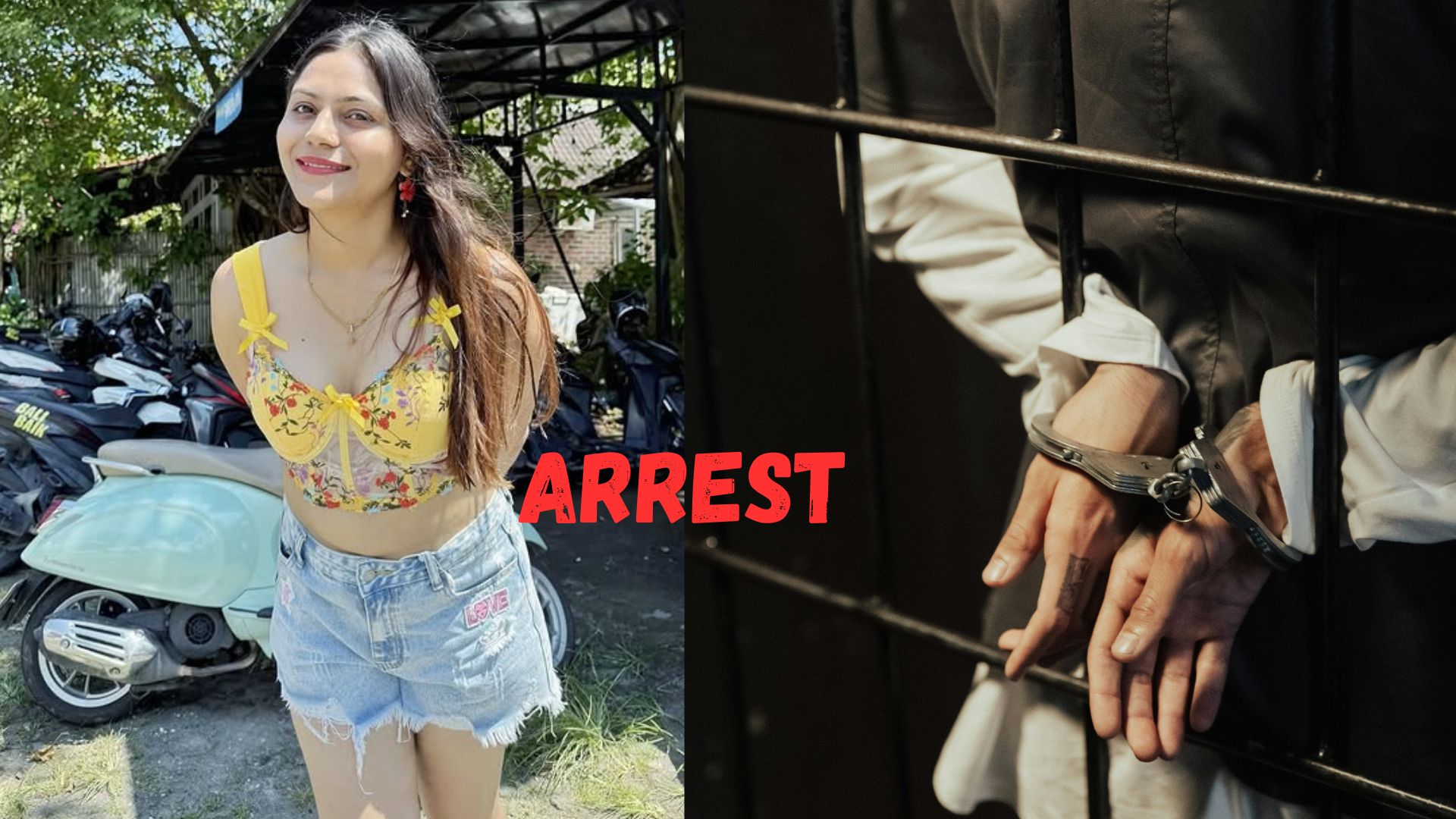 Travel vlogger Jyoti Malhotra and police officer with handcuffs