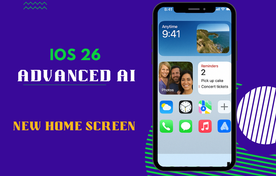 iPhone running iOS 26 showing new home screen and AI features