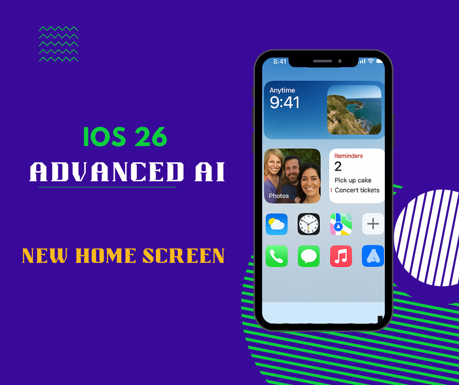 iPhone running iOS 26 showing new home screen and AI features